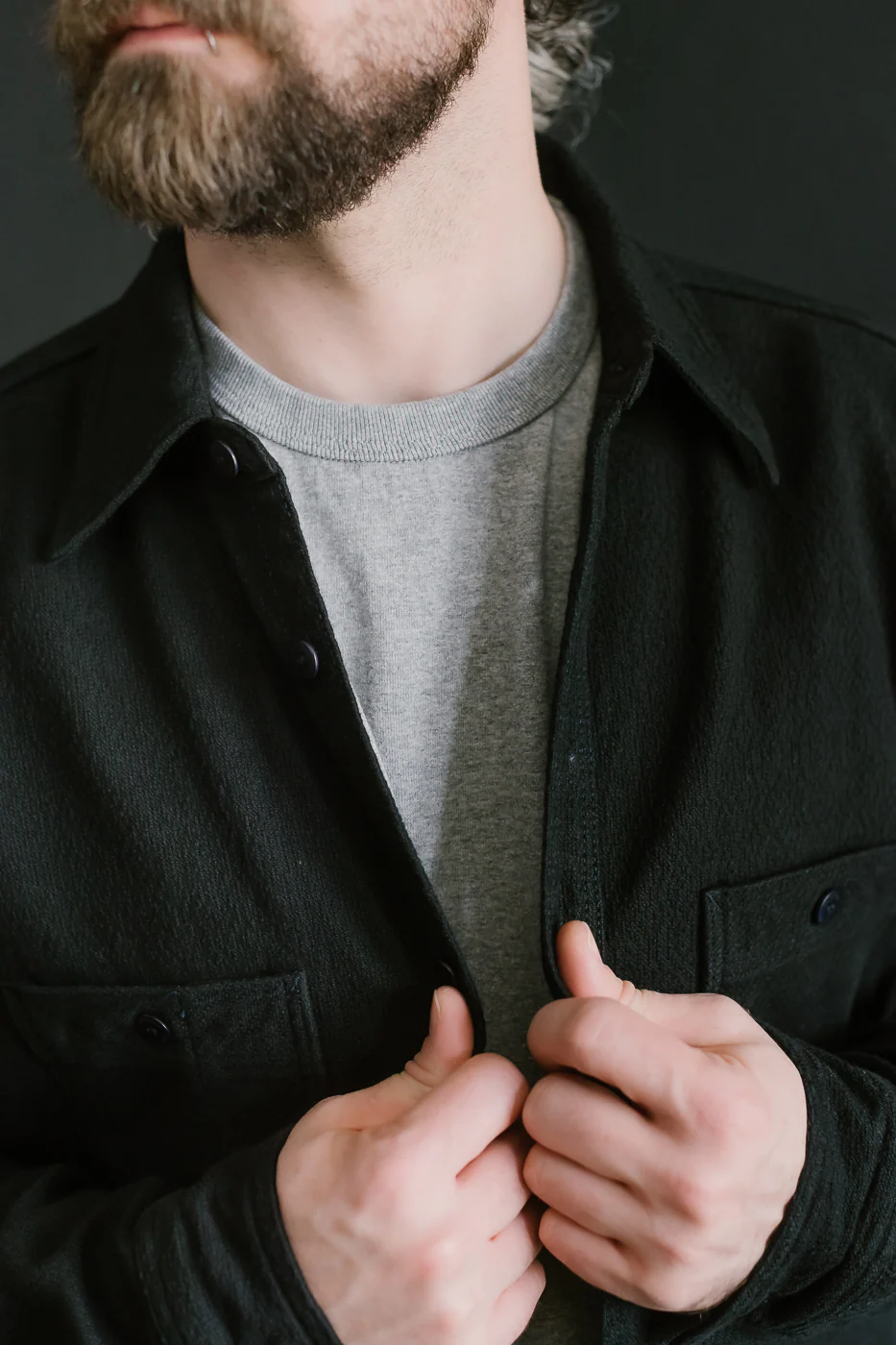 SSN24-01W - Overdyed Sashiko Flannel Work Shirt - Black - Image 21