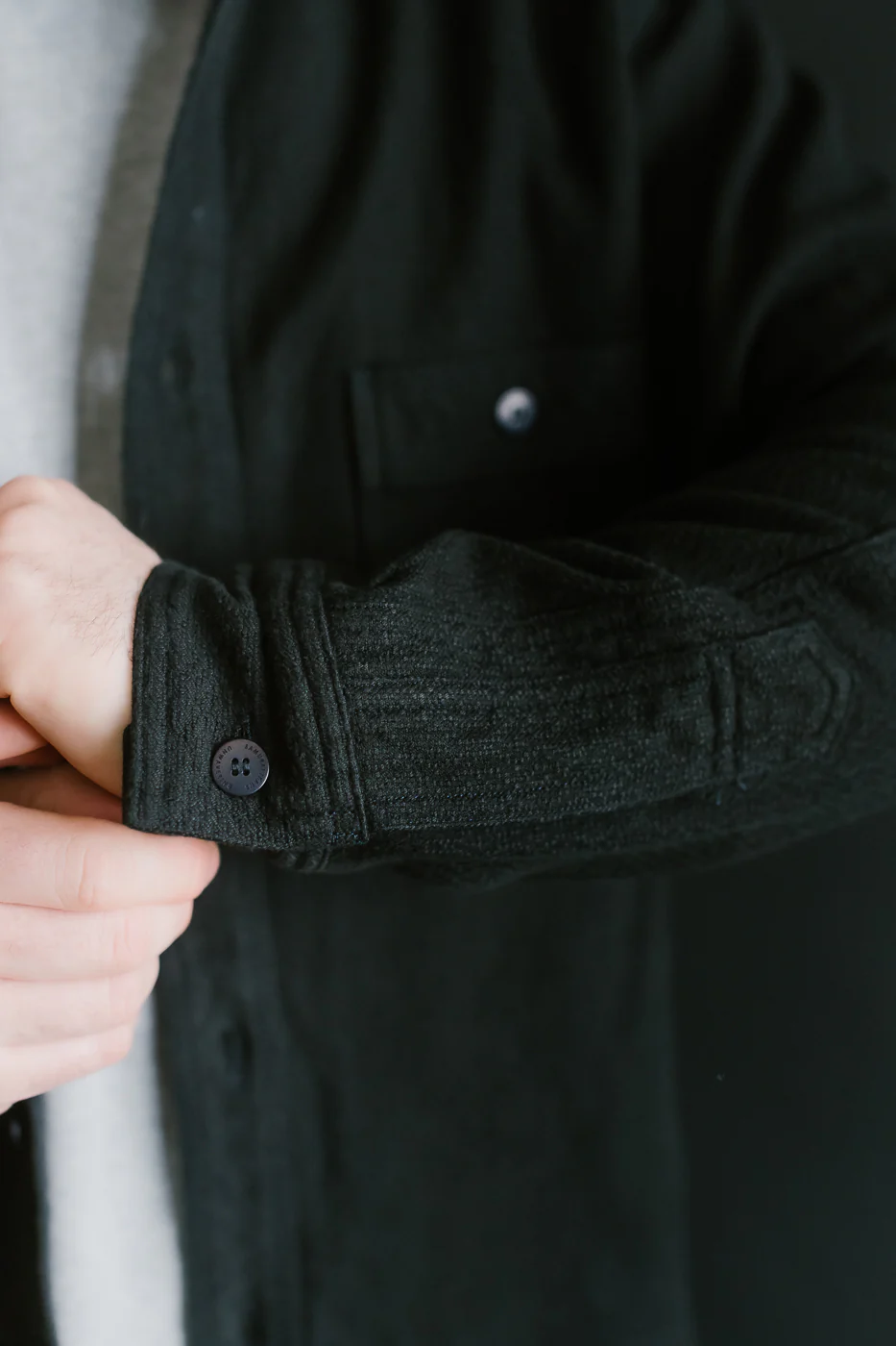 SSN24-01W - Overdyed Sashiko Flannel Work Shirt - Black - Image 23