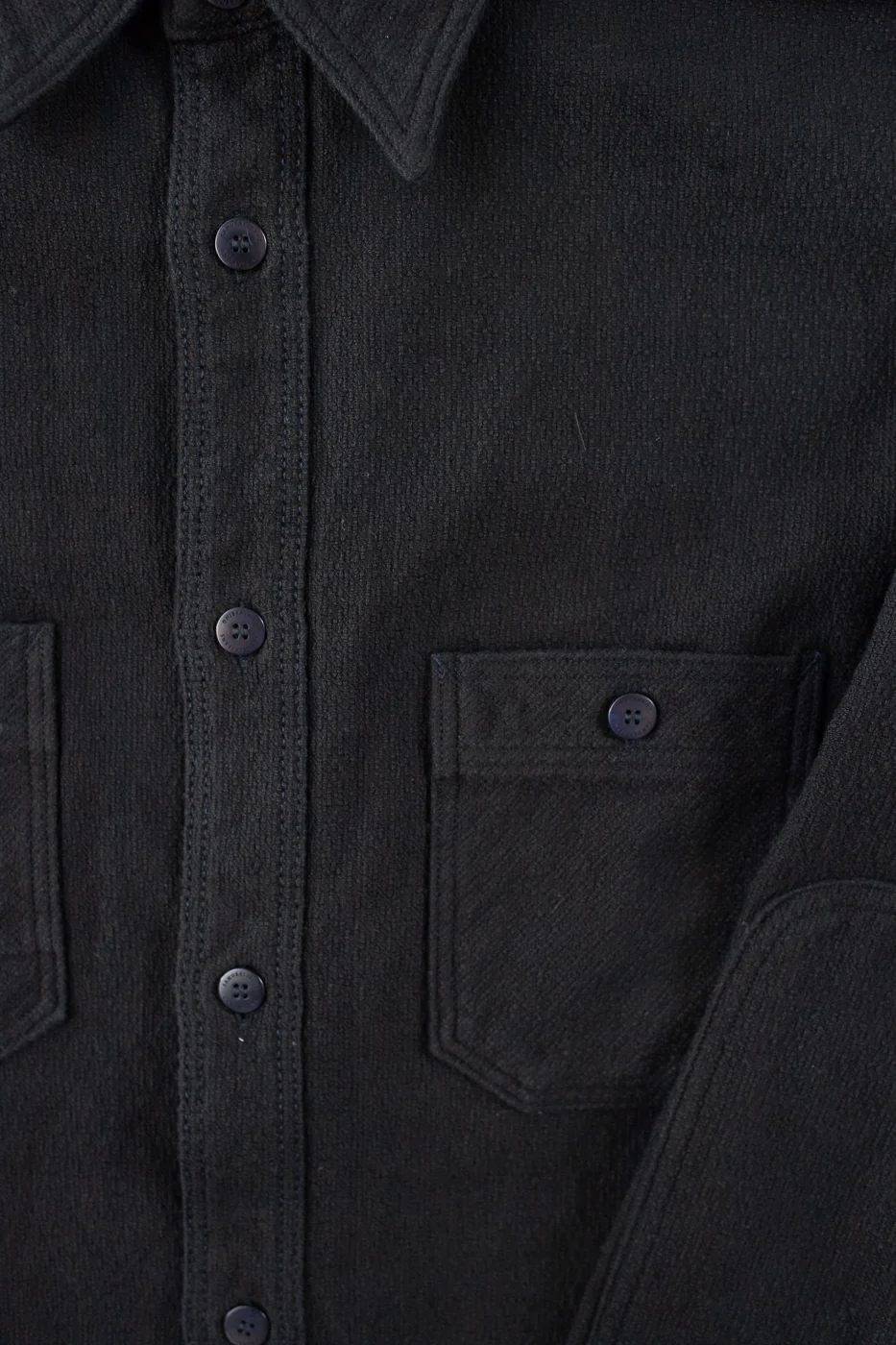 SSN24-01W - Overdyed Sashiko Flannel Work Shirt - Black - Image 3