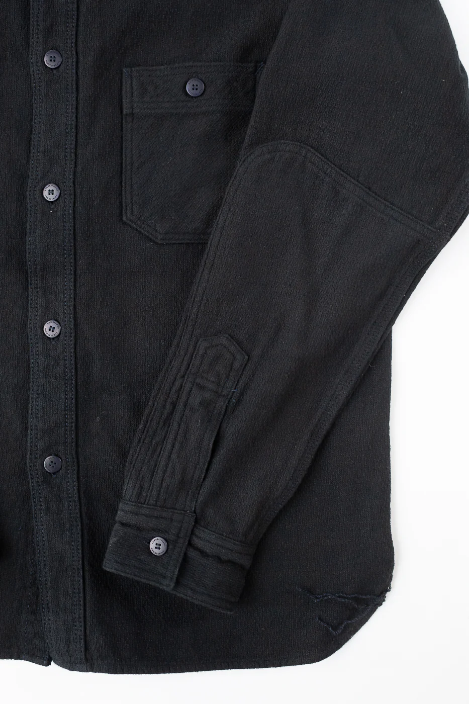 SSN24-01W - Overdyed Sashiko Flannel Work Shirt - Black - Image 4