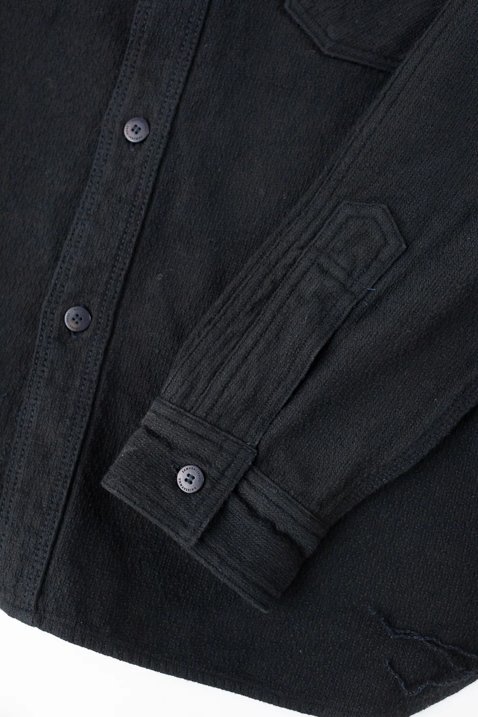 SSN24-01W - Overdyed Sashiko Flannel Work Shirt - Black - Image 5