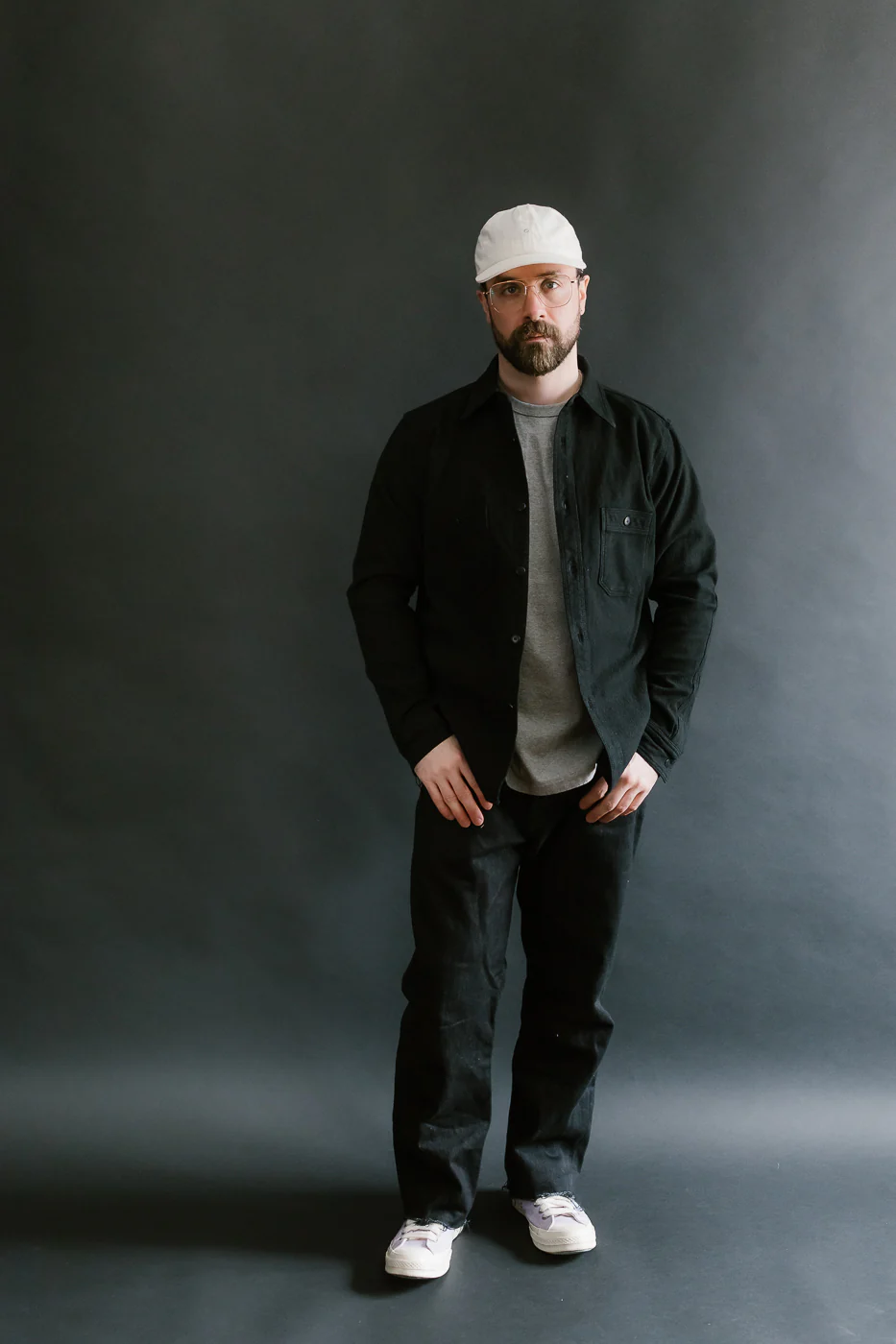 SSN24-01W - Overdyed Sashiko Flannel Work Shirt - Black - Image 8