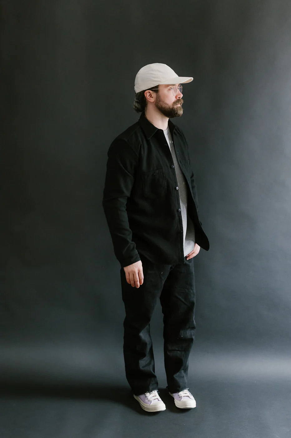 SSN24-01W - Overdyed Sashiko Flannel Work Shirt - Black - Image 9