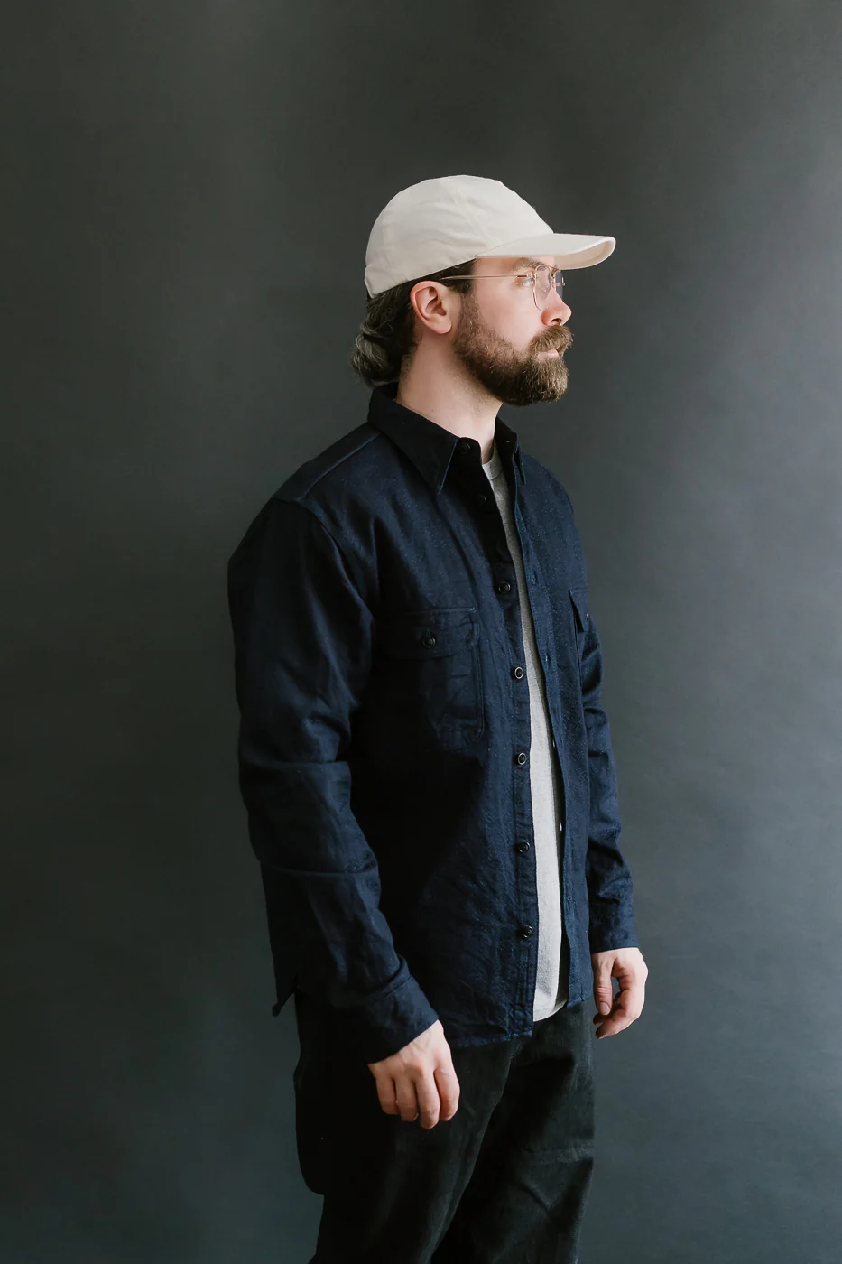 SSN25-01W - Snake Jacquard Work Shirt - Indigo - Image 12