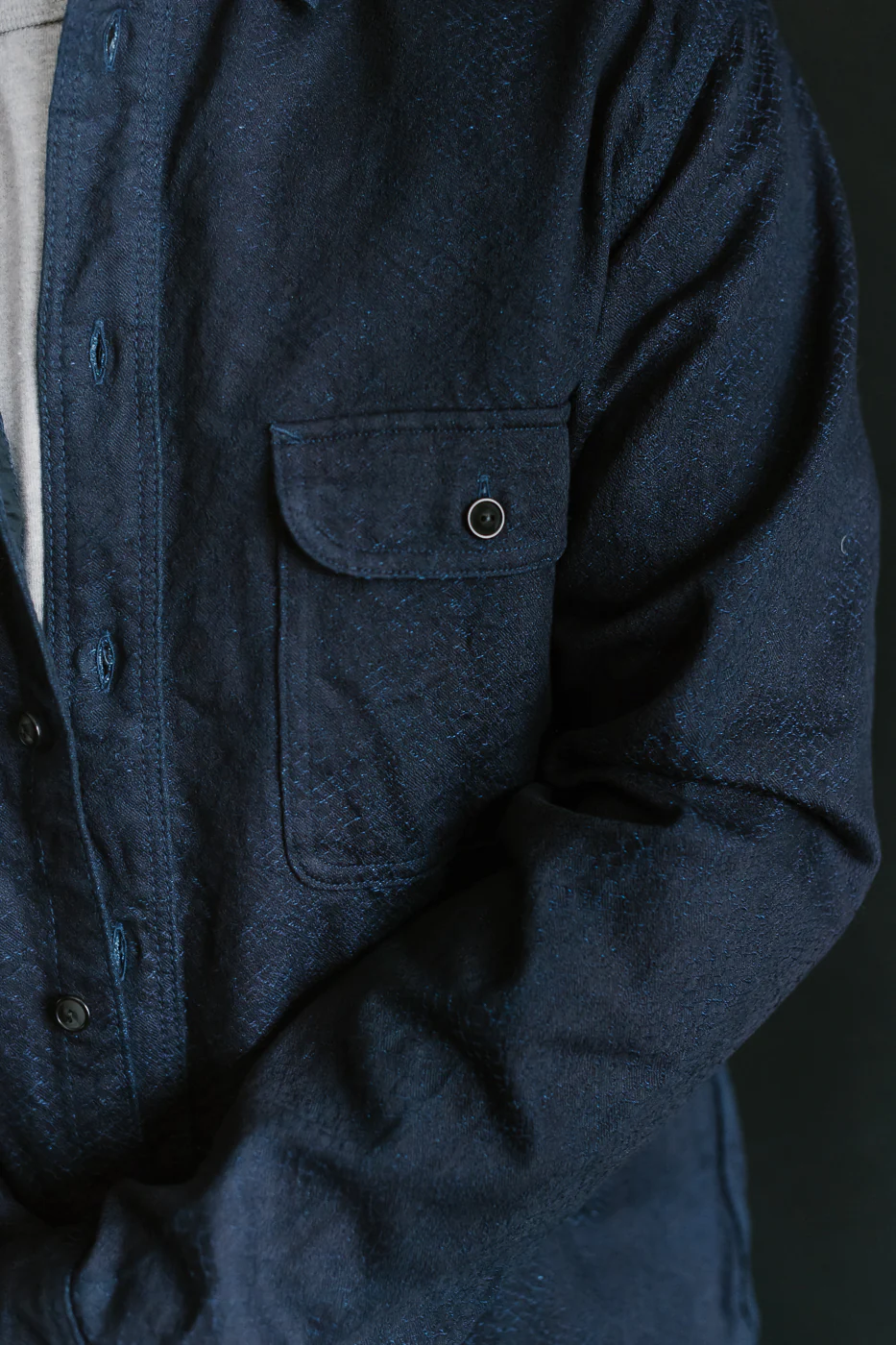 SSN25-01W - Snake Jacquard Work Shirt - Indigo - Image 20