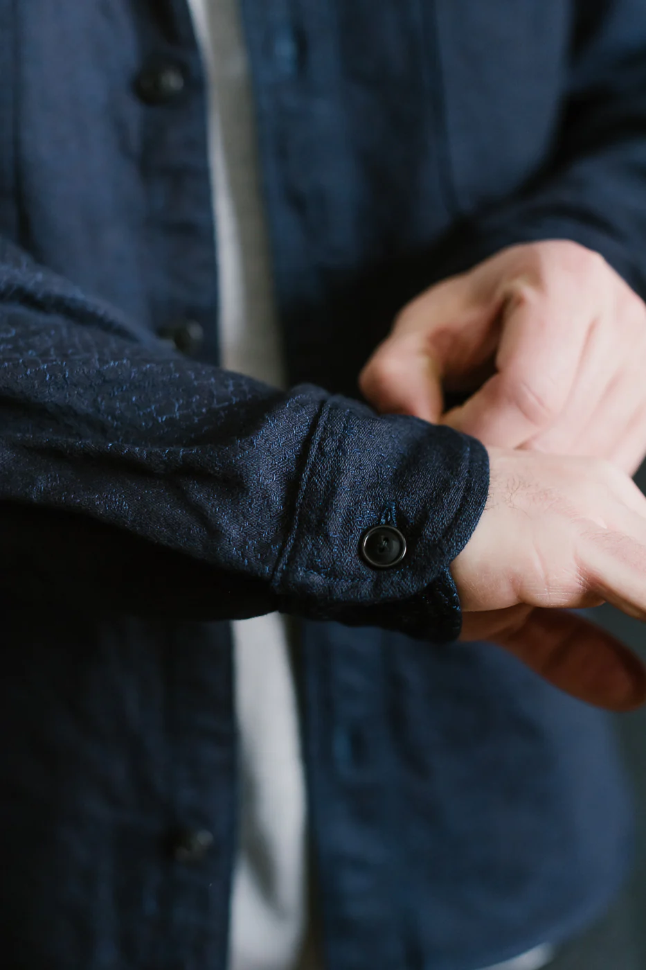 SSN25-01W - Snake Jacquard Work Shirt - Indigo - Image 21