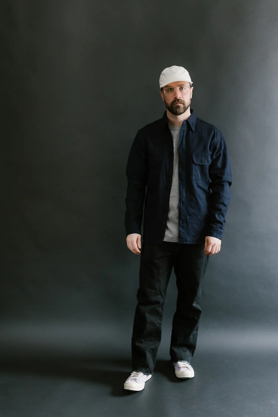 SSN25-01W - Snake Jacquard Work Shirt - Indigo - Image 8