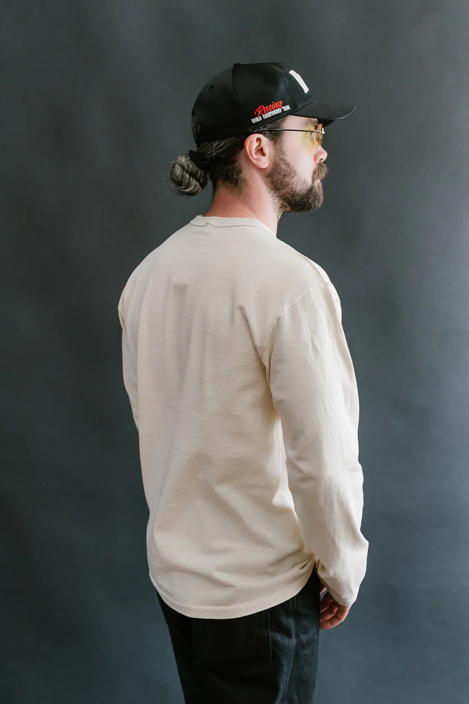"Stand Wheel" Heavyweight Long Sleeve Pigment Dyed Tee - Cream - Image 11