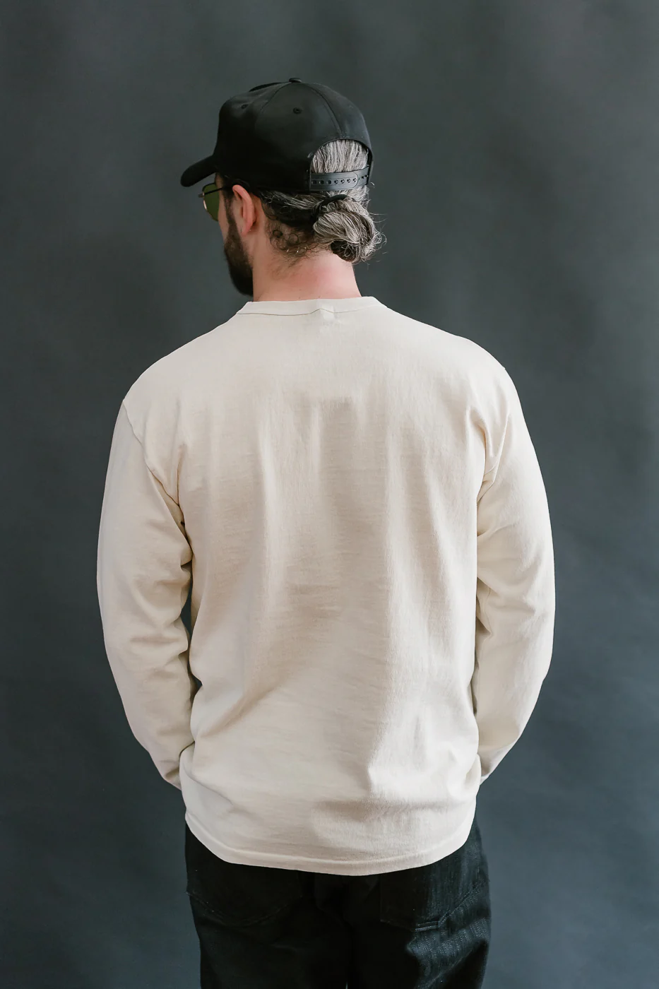 "Stand Wheel" Heavyweight Long Sleeve Pigment Dyed Tee - Cream - Image 12