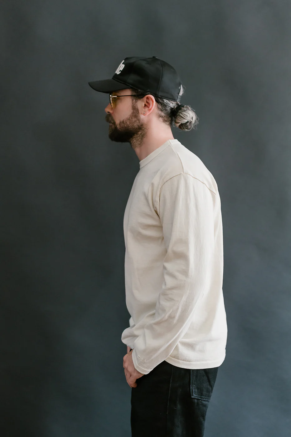"Stand Wheel" Heavyweight Long Sleeve Pigment Dyed Tee - Cream - Image 13