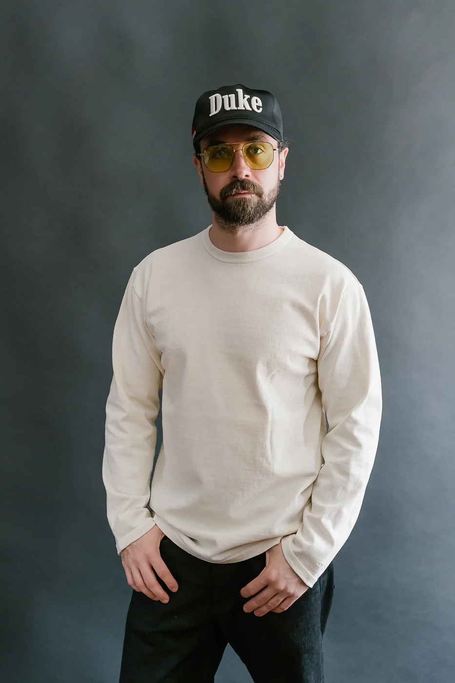 "Stand Wheel" Heavyweight Long Sleeve Pigment Dyed Tee - Cream - Image 14