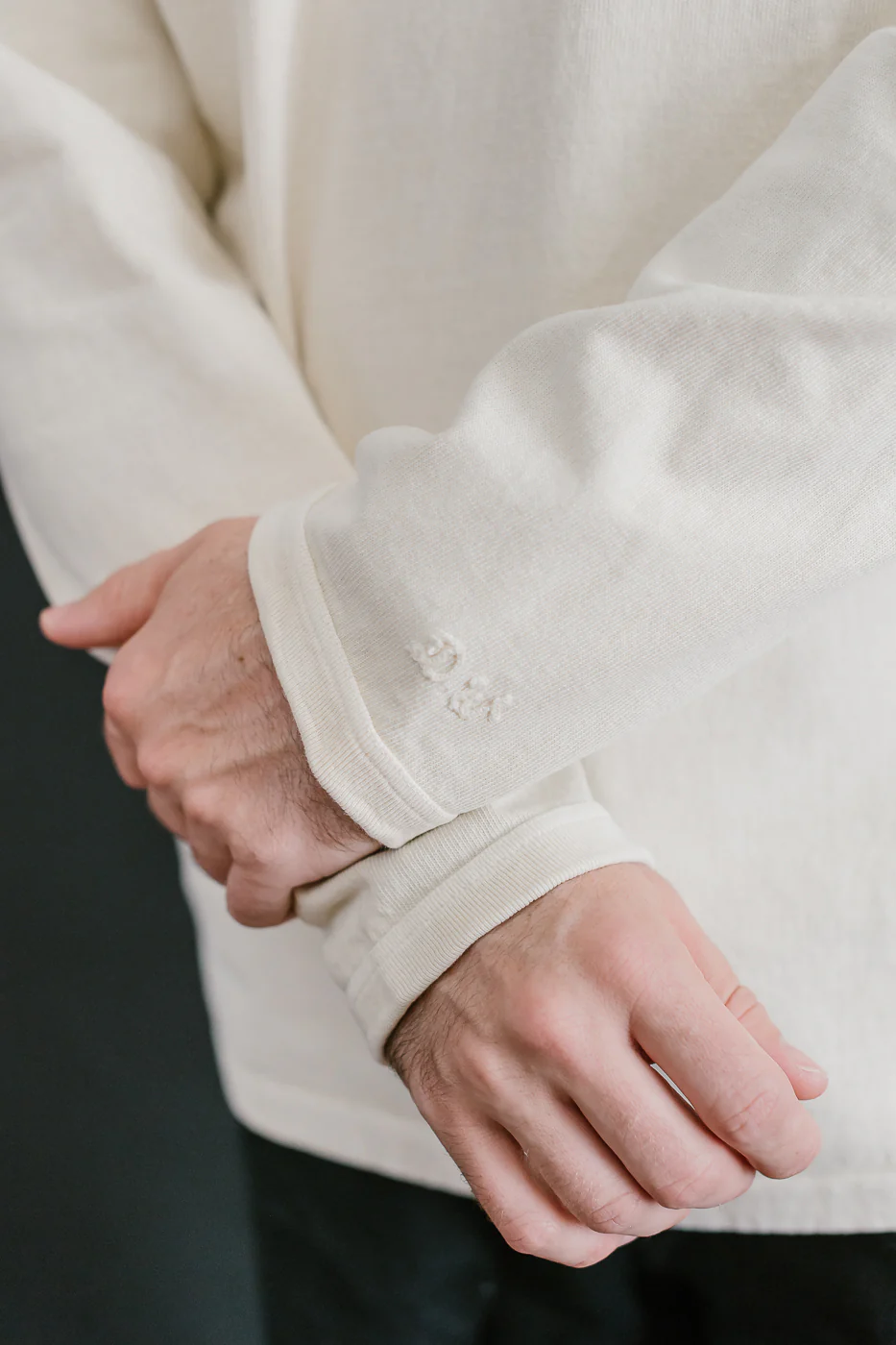 "Stand Wheel" Heavyweight Long Sleeve Pigment Dyed Tee - Cream - Image 15