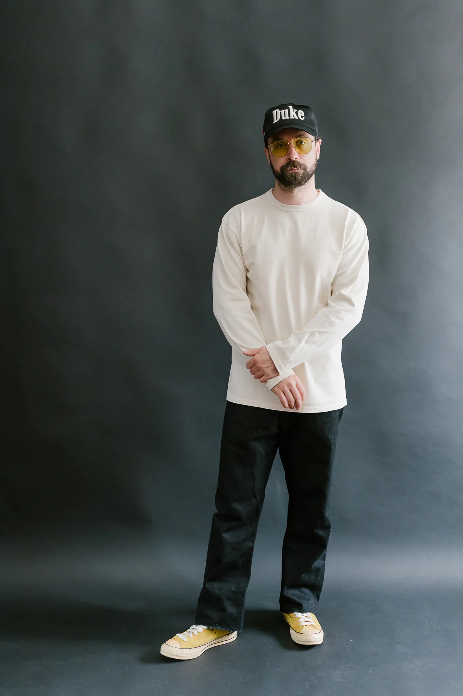 "Stand Wheel" Heavyweight Long Sleeve Pigment Dyed Tee - Cream - Image 5
