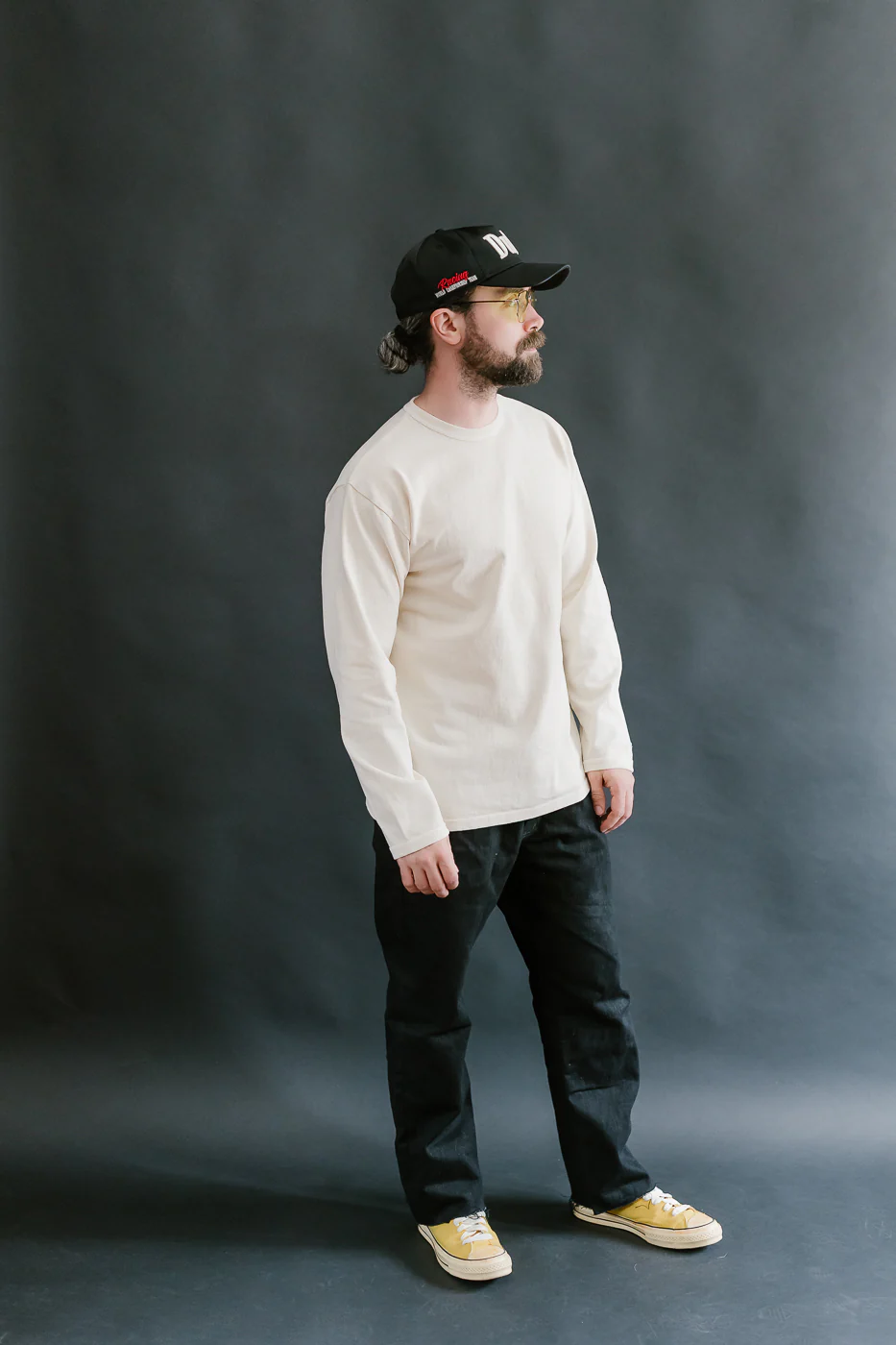 "Stand Wheel" Heavyweight Long Sleeve Pigment Dyed Tee - Cream - Image 6