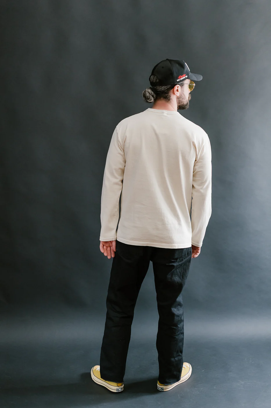 "Stand Wheel" Heavyweight Long Sleeve Pigment Dyed Tee - Cream - Image 7