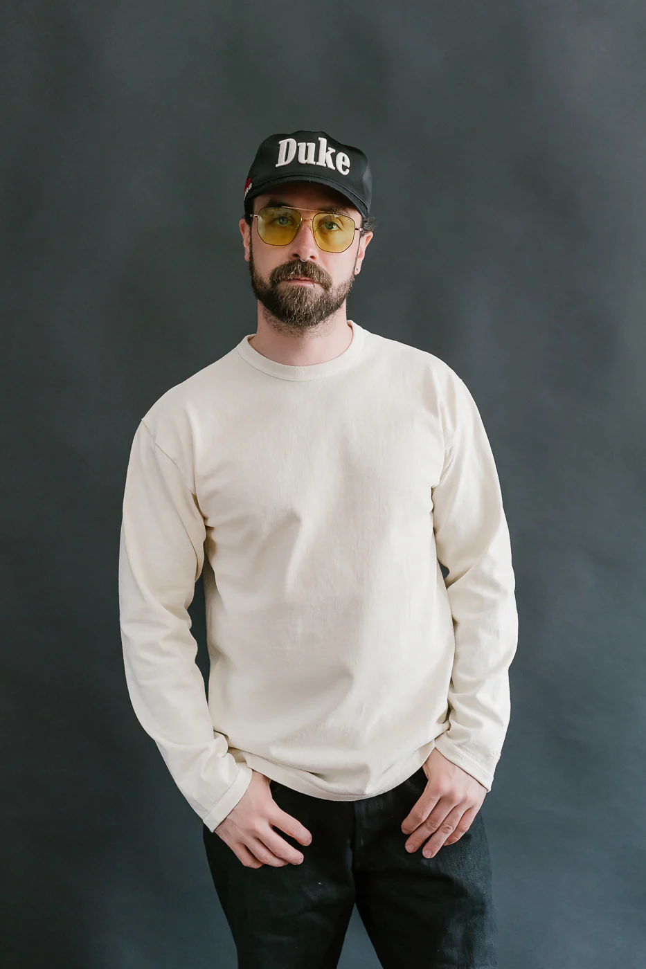 "Stand Wheel" Heavyweight Long Sleeve Pigment Dyed Tee - Cream - Image 9