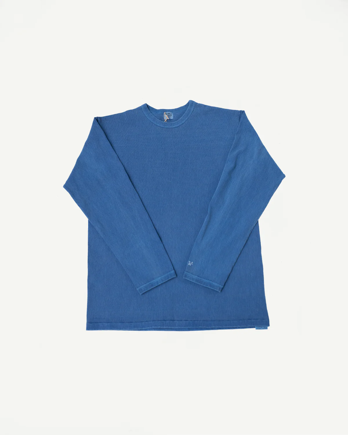 "Stand Wheel" Heavyweight Long Sleeve Pigment Dyed Tee - Light Indigo