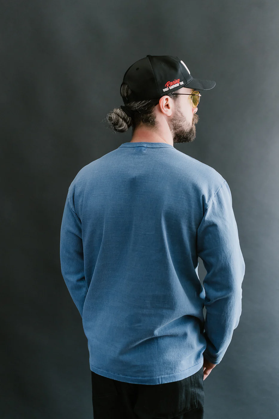 "Stand Wheel" Heavyweight Long Sleeve Pigment Dyed Tee - Light Indigo - Image 10