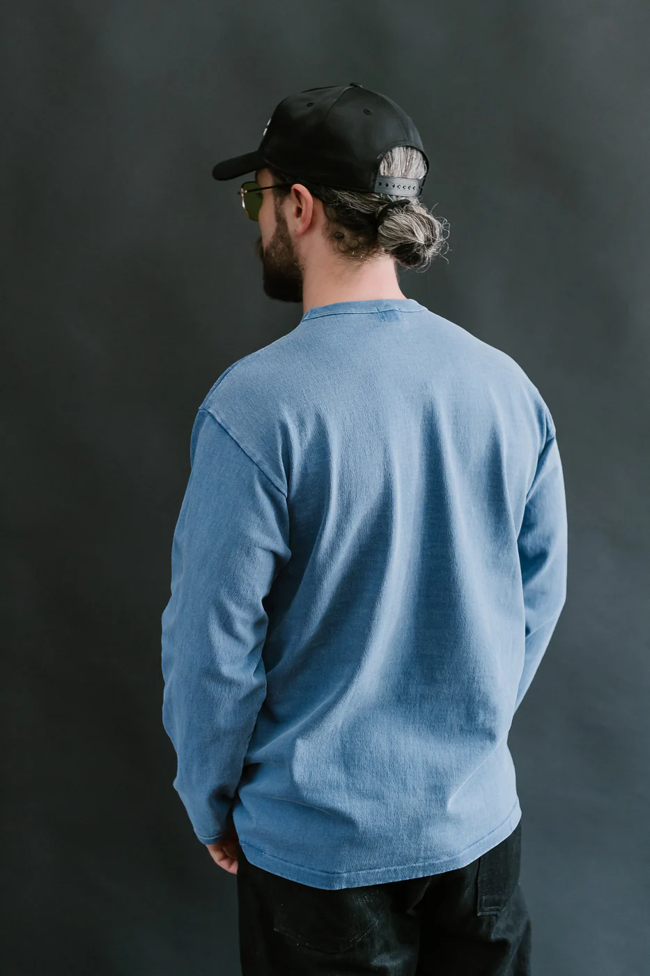 "Stand Wheel" Heavyweight Long Sleeve Pigment Dyed Tee - Light Indigo - Image 11