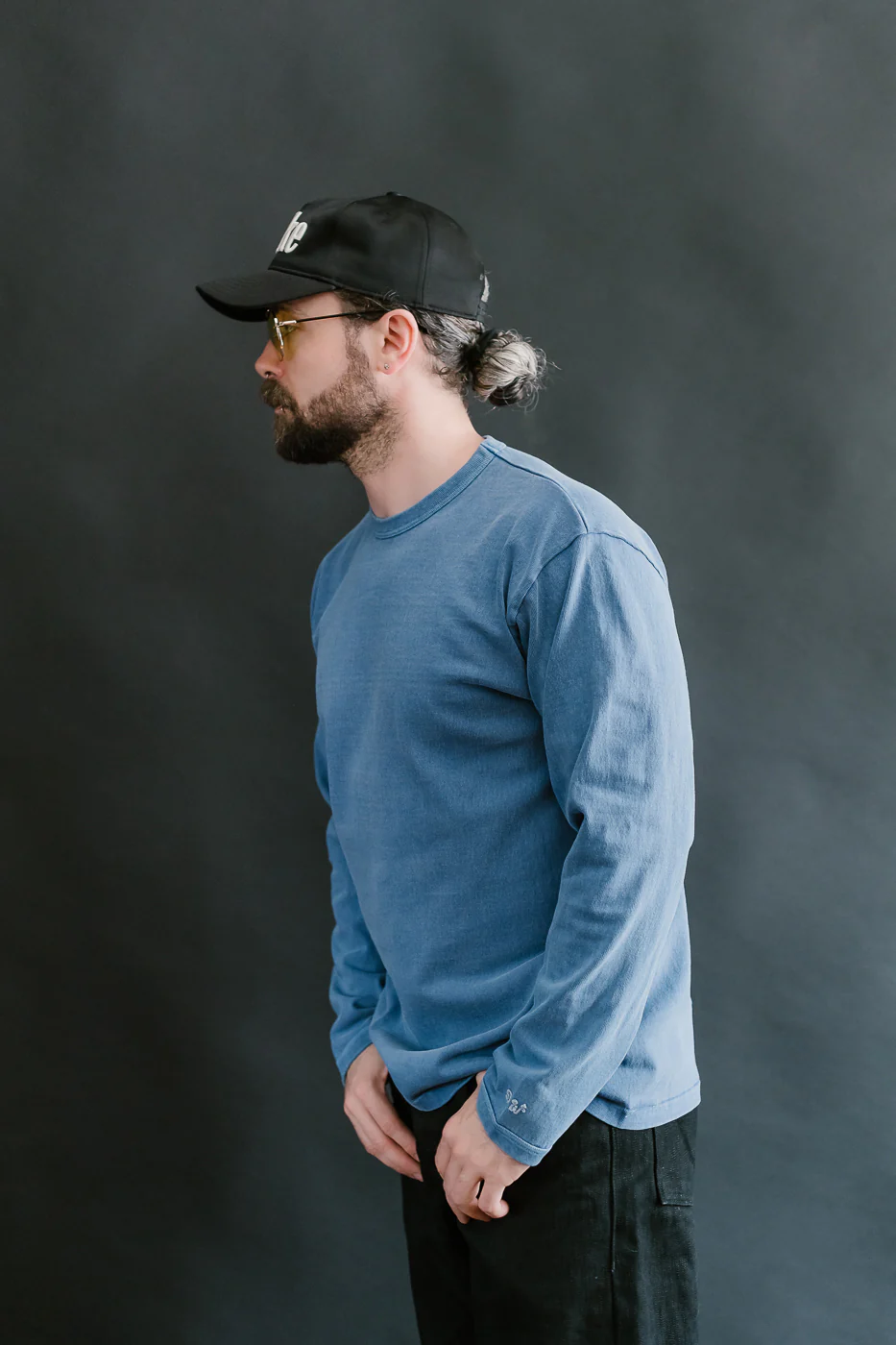 "Stand Wheel" Heavyweight Long Sleeve Pigment Dyed Tee - Light Indigo - Image 12