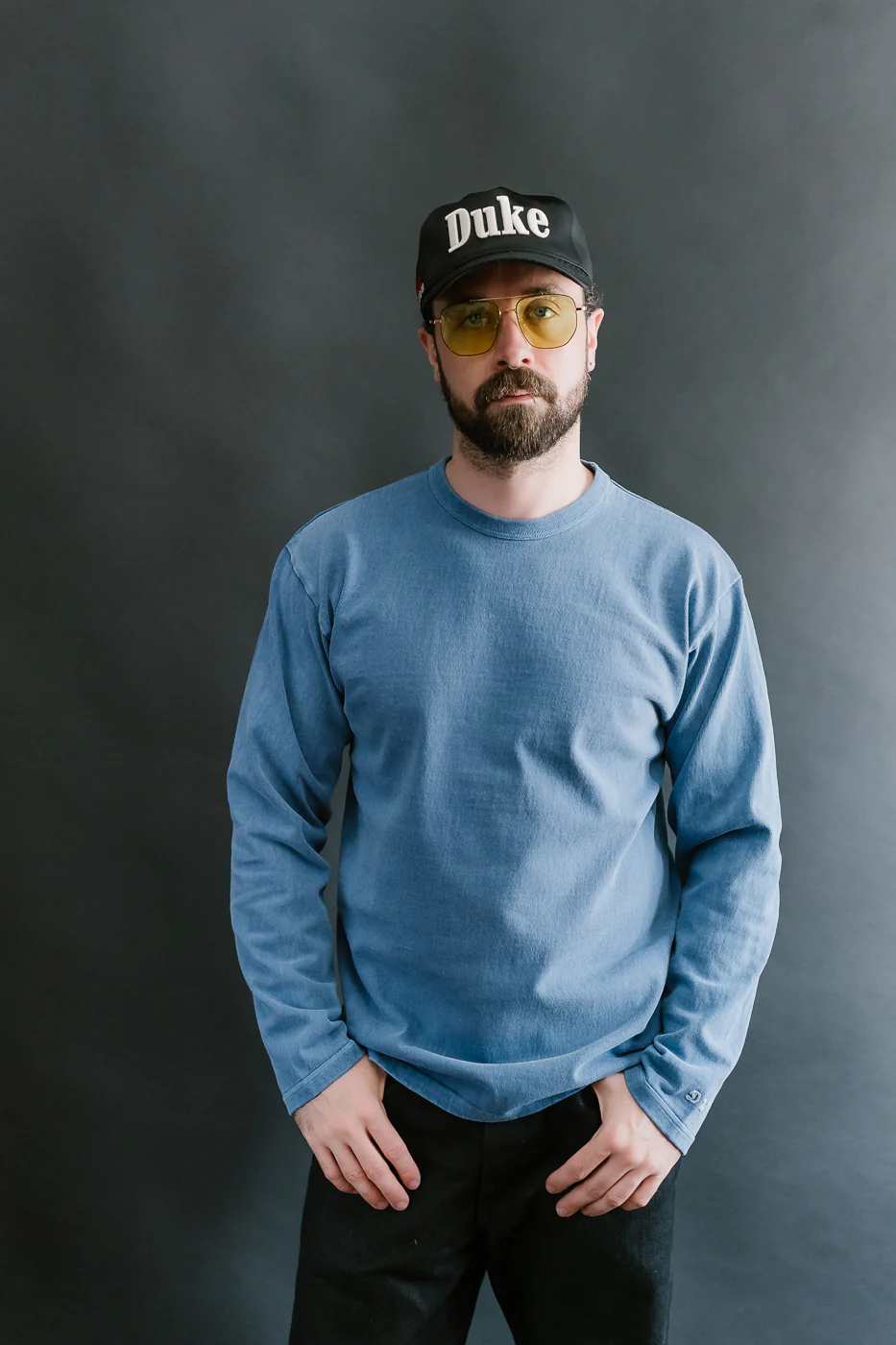"Stand Wheel" Heavyweight Long Sleeve Pigment Dyed Tee - Light Indigo - Image 13