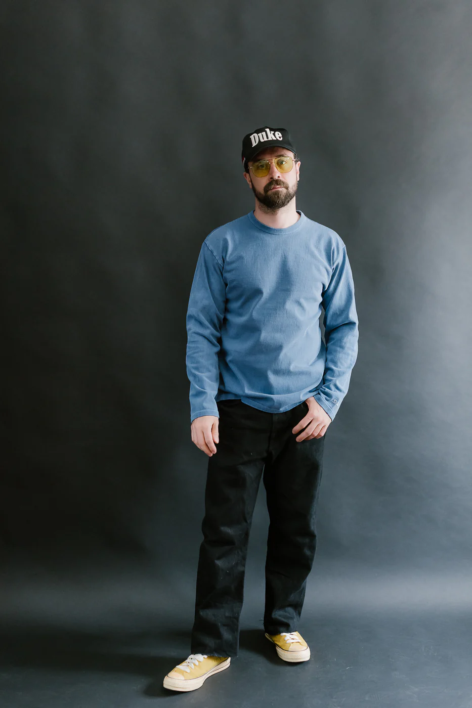 "Stand Wheel" Heavyweight Long Sleeve Pigment Dyed Tee - Light Indigo - Image 4