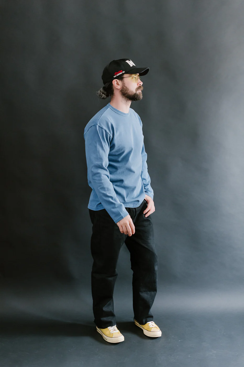 "Stand Wheel" Heavyweight Long Sleeve Pigment Dyed Tee - Light Indigo - Image 5