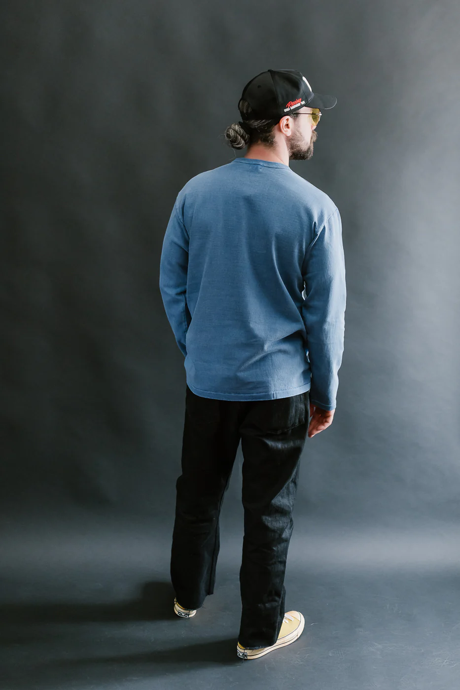 "Stand Wheel" Heavyweight Long Sleeve Pigment Dyed Tee - Light Indigo - Image 6