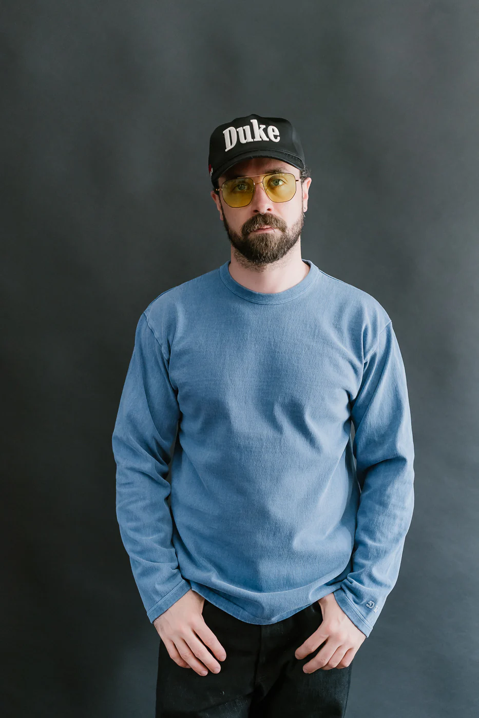 "Stand Wheel" Heavyweight Long Sleeve Pigment Dyed Tee - Light Indigo - Image 7