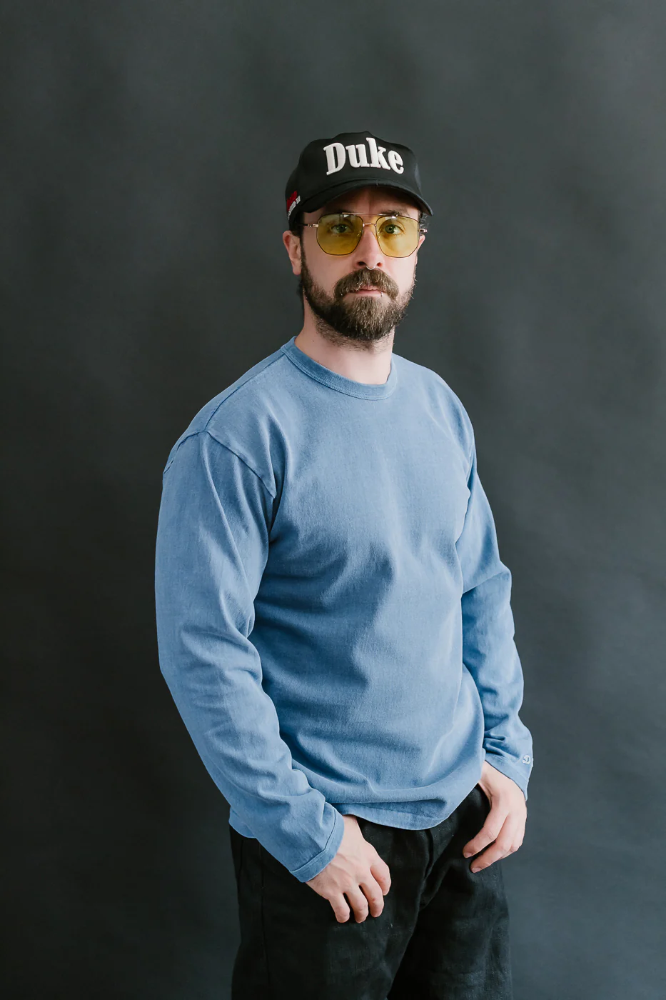 "Stand Wheel" Heavyweight Long Sleeve Pigment Dyed Tee - Light Indigo - Image 8