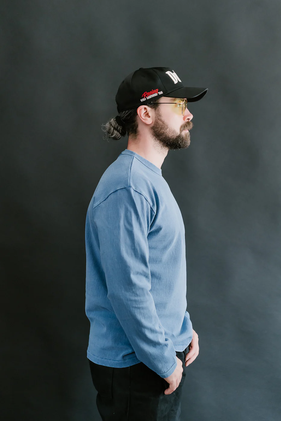 "Stand Wheel" Heavyweight Long Sleeve Pigment Dyed Tee - Light Indigo - Image 9