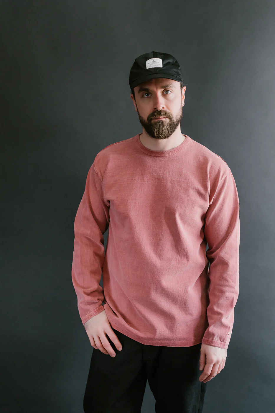 "Stand Wheel" Heavyweight Long Sleeve Pigment Dyed Tee - Red - Image 8