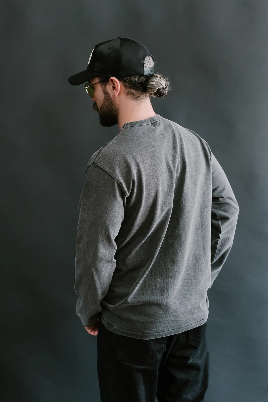 "Stand Wheel" Heavyweight Long Sleeve Pigment Dyed Tee - Sumikuro - Image 11