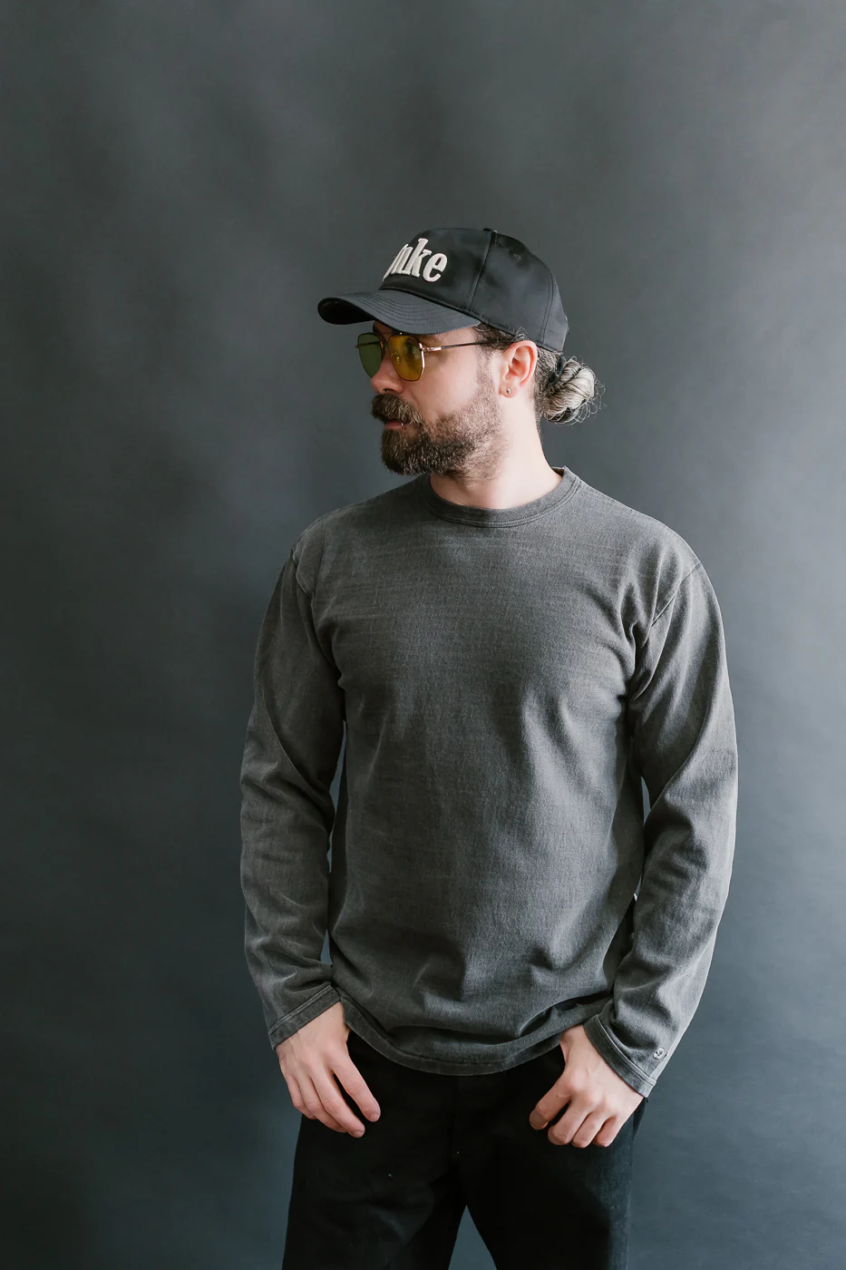 "Stand Wheel" Heavyweight Long Sleeve Pigment Dyed Tee - Sumikuro - Image 12