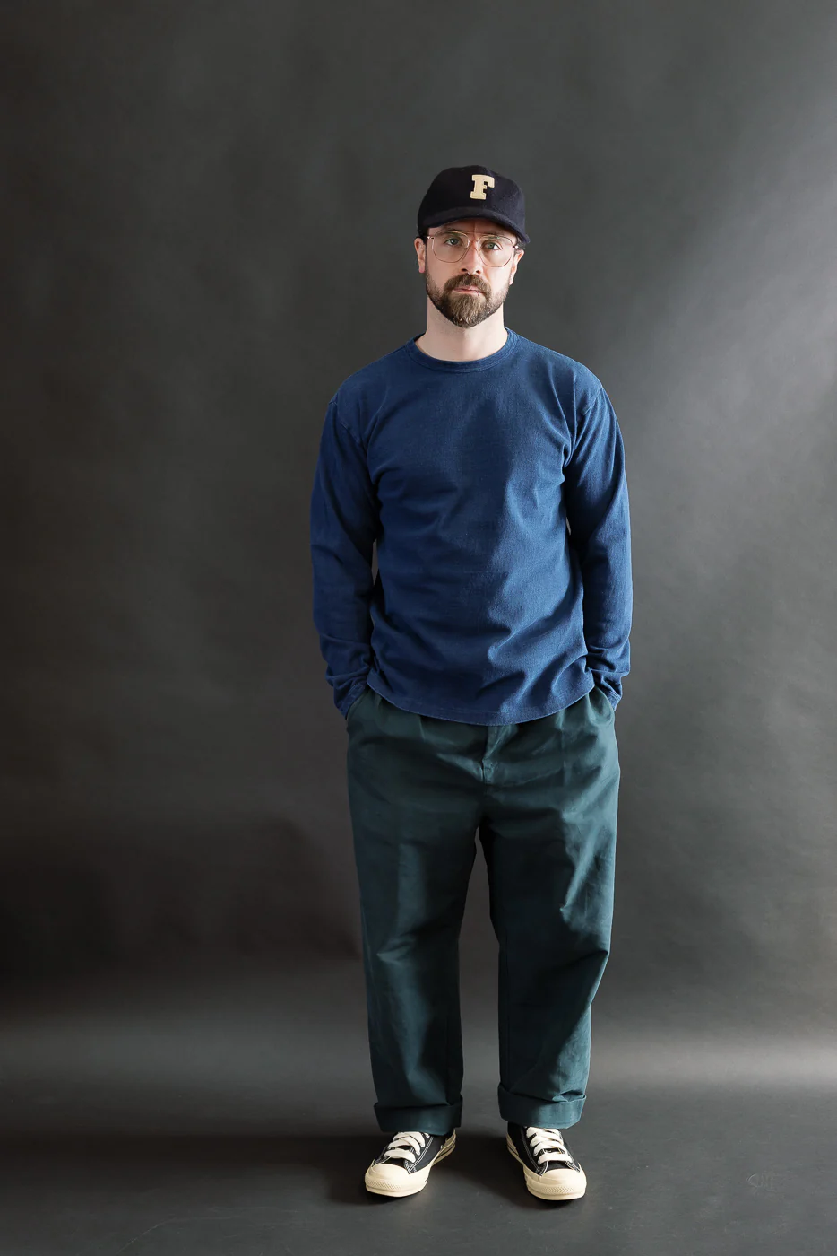 9.5oz "Stand Wheel" Heavyweight Long Sleeve Tee - Indigo - Image 5