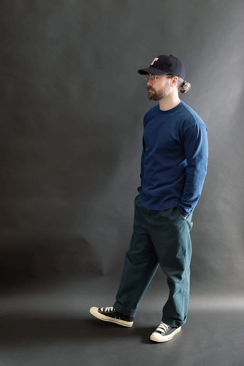 9.5oz "Stand Wheel" Heavyweight Long Sleeve Tee - Indigo - Image 6