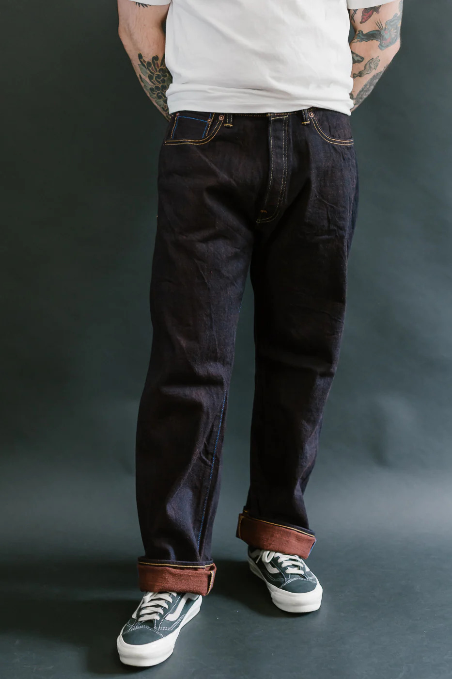 TNK103KH - 14.5oz "KAKISHIBU" Selvedge Indigo x Persimmon - Loose Straight - Image 10