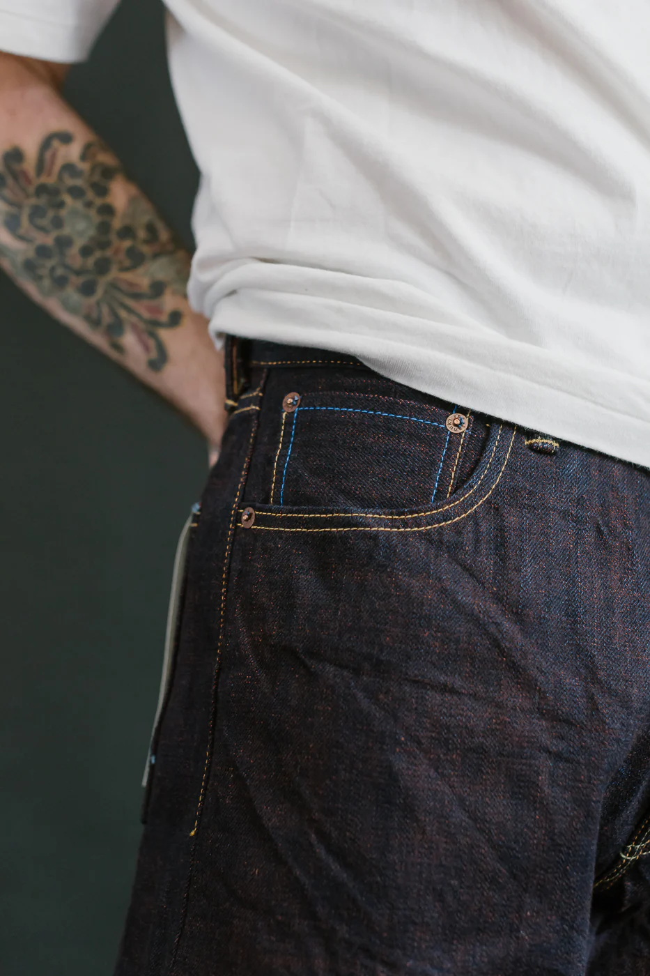 TNK103KH - 14.5oz "KAKISHIBU" Selvedge Indigo x Persimmon - Loose Straight - Image 19