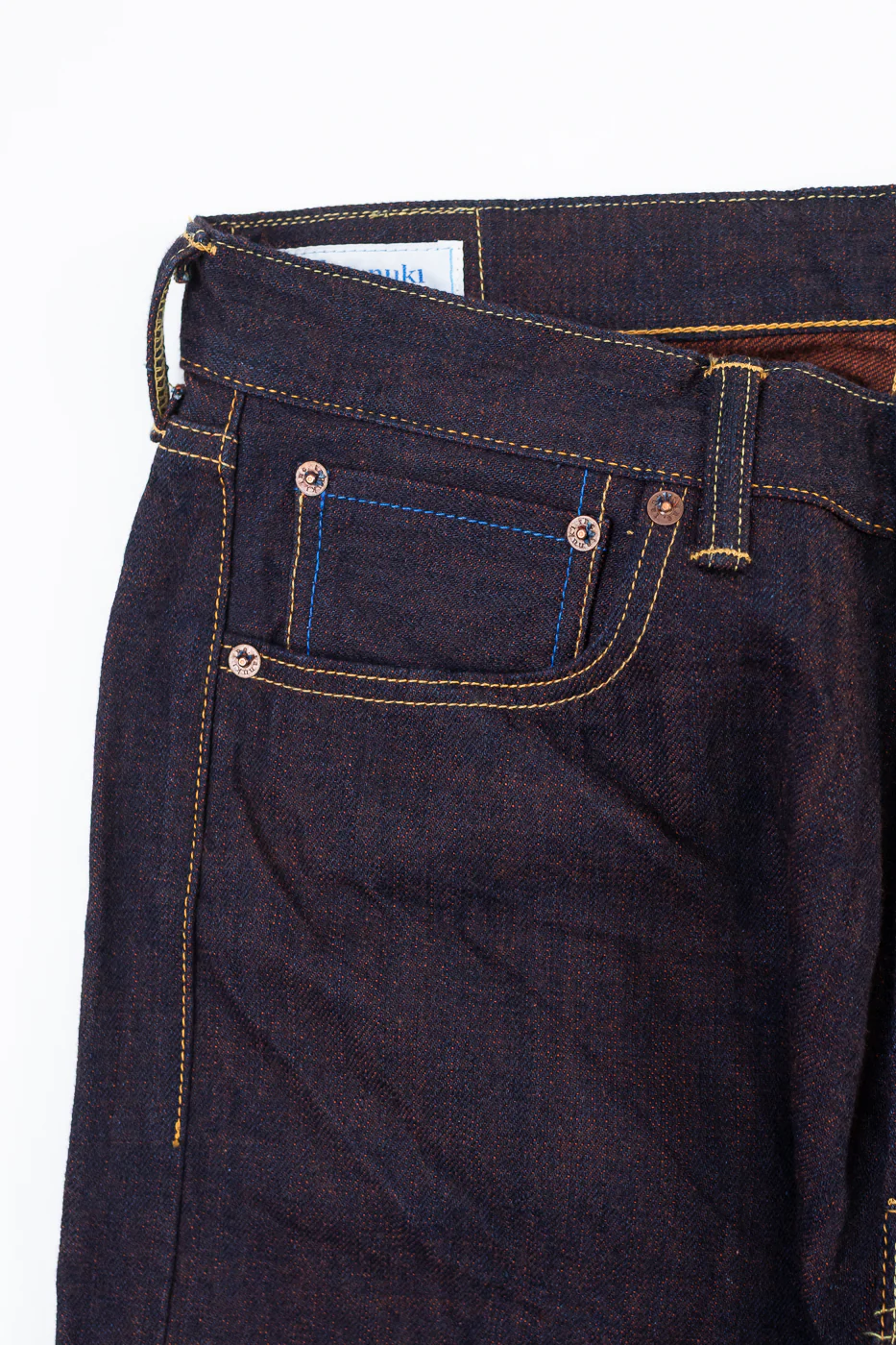 TNK103KH - 14.5oz "KAKISHIBU" Selvedge Indigo x Persimmon - Loose Straight - Image 4
