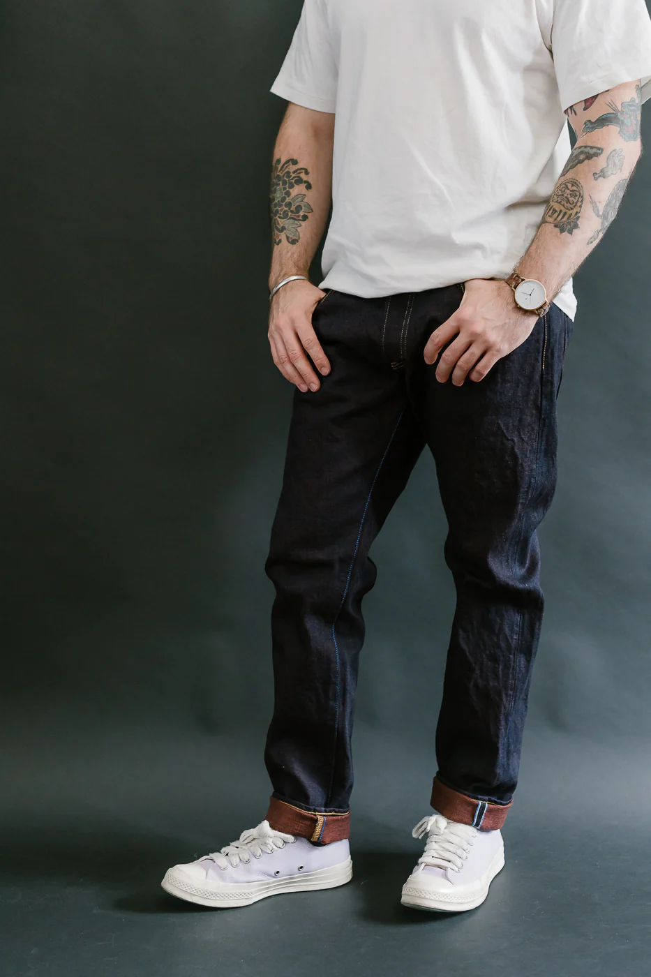 TNK202KH - 14.5oz "KAKISHIBU" Selvedge Indigo x Persimmon - High Tapered - Image 11