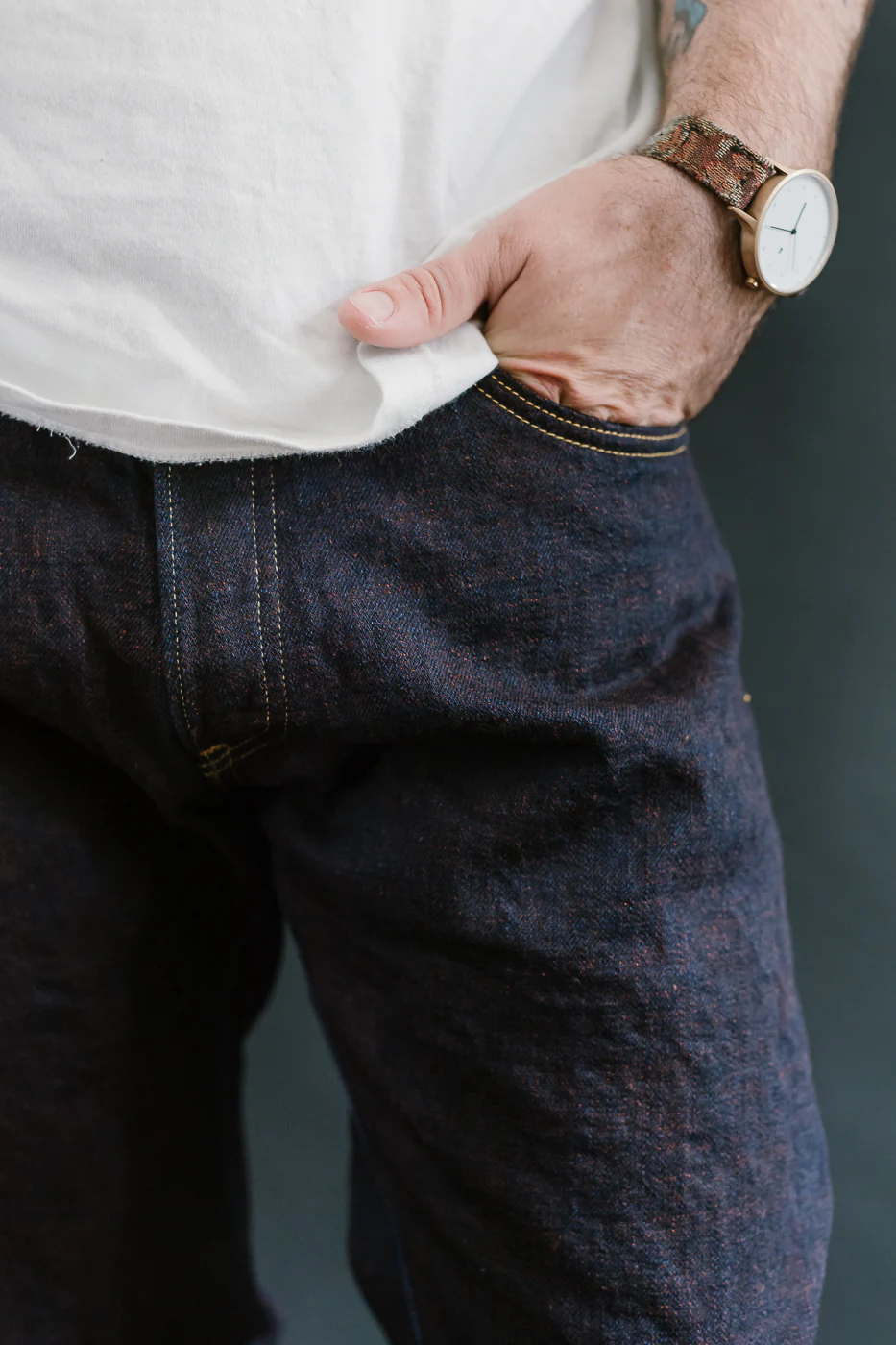 TNK202KH - 14.5oz "KAKISHIBU" Selvedge Indigo x Persimmon - High Tapered - Image 18