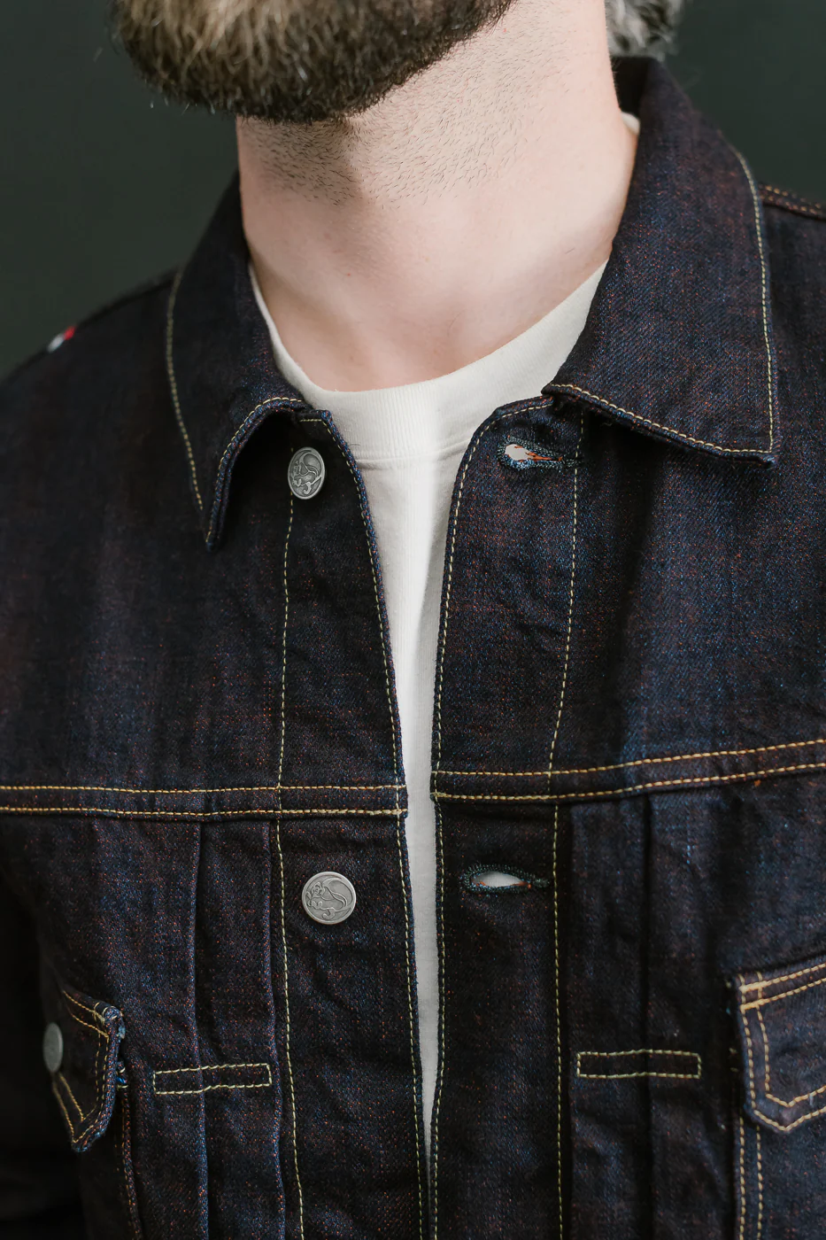 TNK402KH - 14.5oz "KAKISHIBU" Selvedge Indigo x Persimmon - Type II Jacket - Image 19