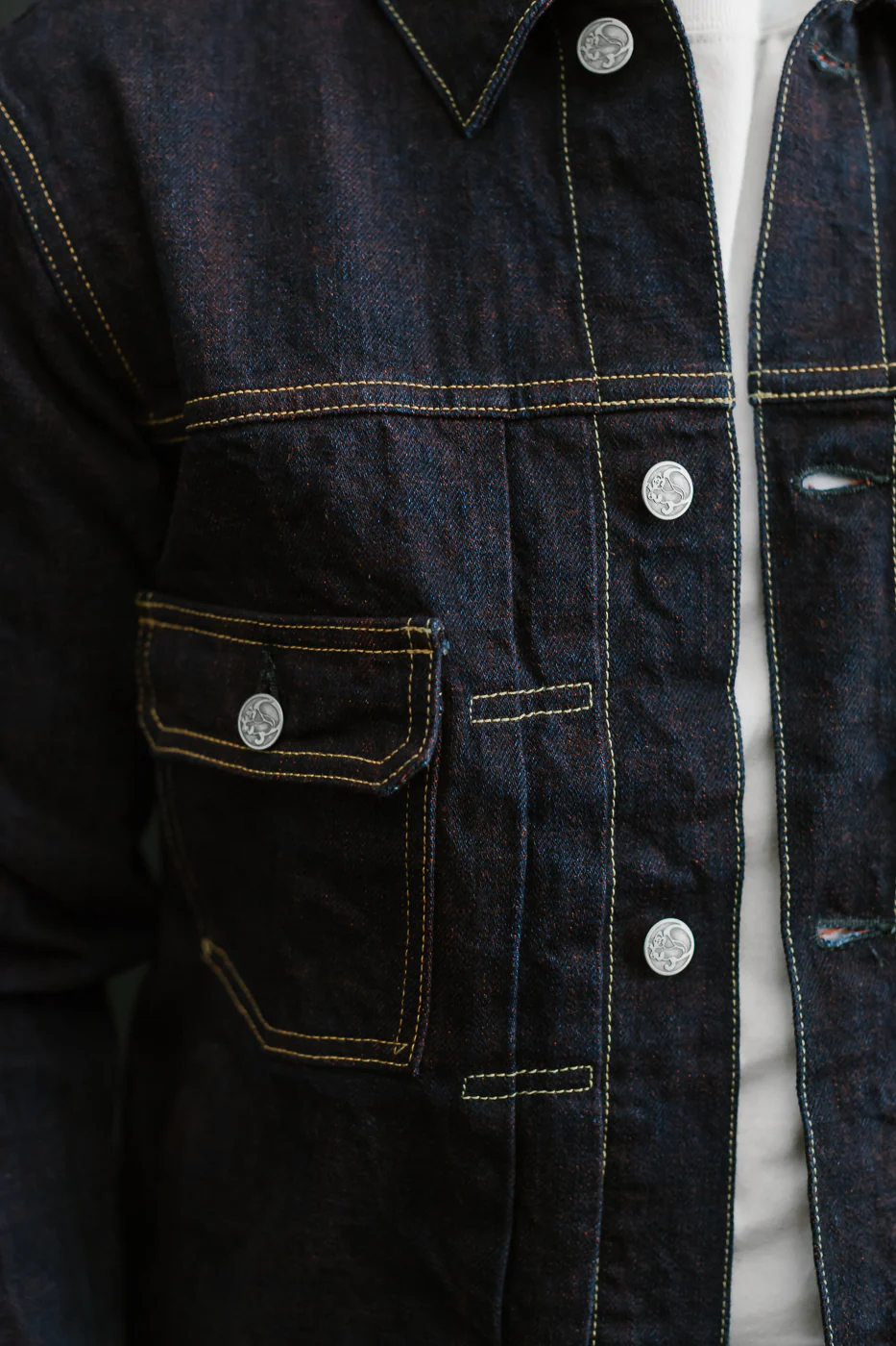 TNK402KH - 14.5oz "KAKISHIBU" Selvedge Indigo x Persimmon - Type II Jacket - Image 20