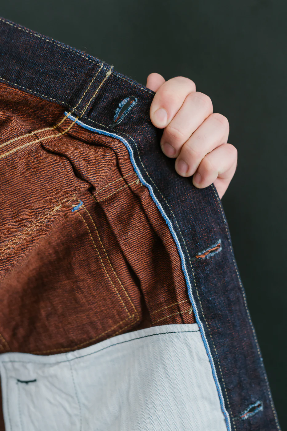 TNK402KH - 14.5oz "KAKISHIBU" Selvedge Indigo x Persimmon - Type II Jacket - Image 21
