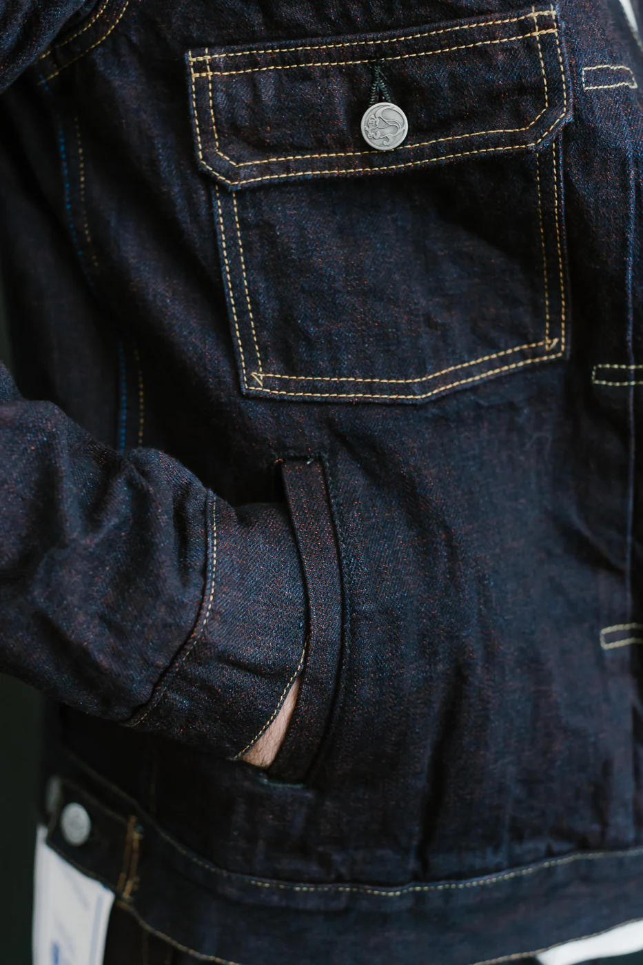 TNK402KH - 14.5oz "KAKISHIBU" Selvedge Indigo x Persimmon - Type II Jacket - Image 26