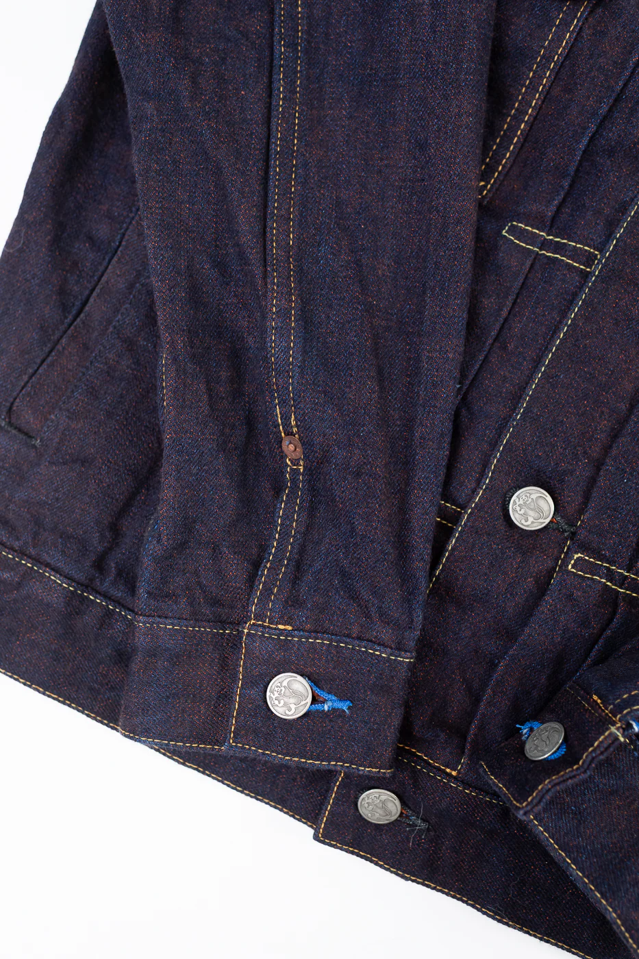 TNK402KH - 14.5oz "KAKISHIBU" Selvedge Indigo x Persimmon - Type II Jacket - Image 6