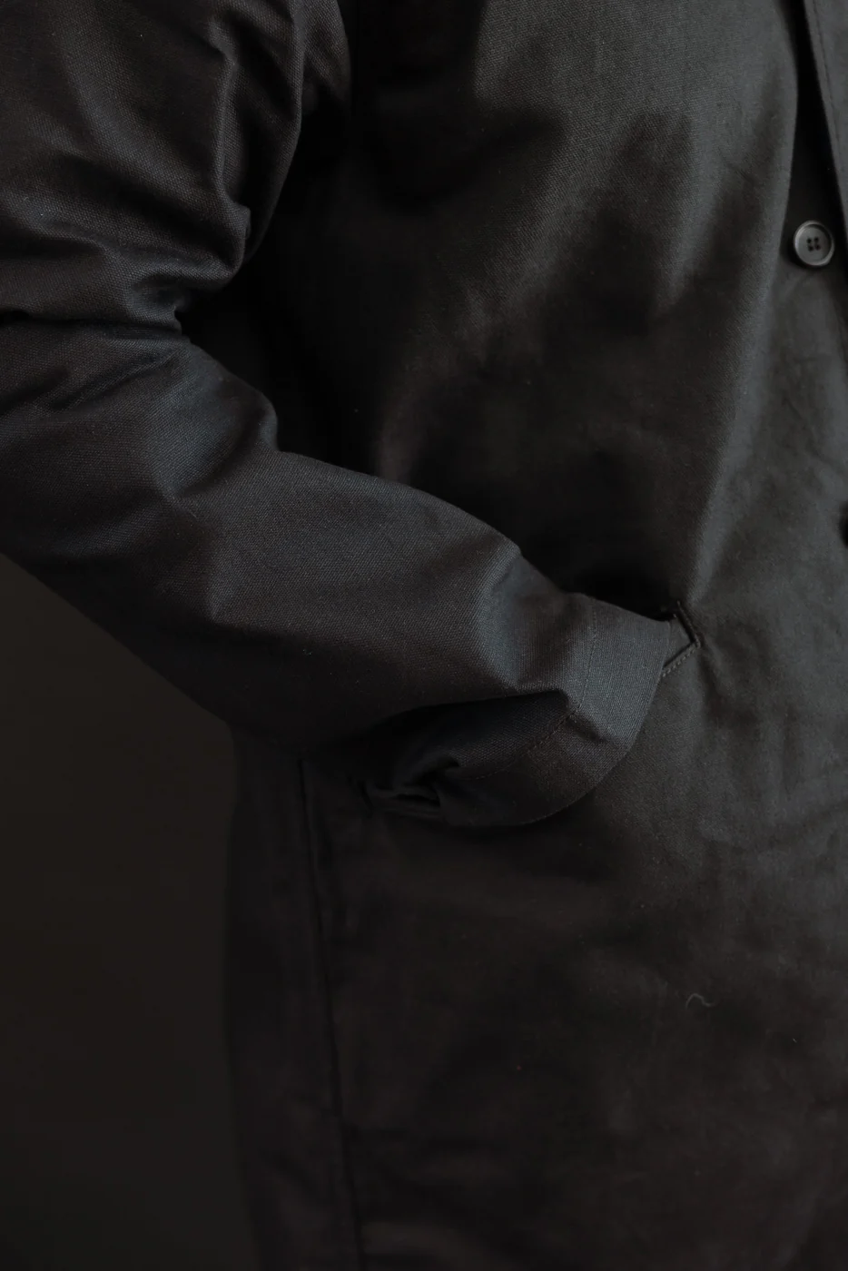 10oz - Trench Coat Dry Waxed Canvas - Black - Image 18