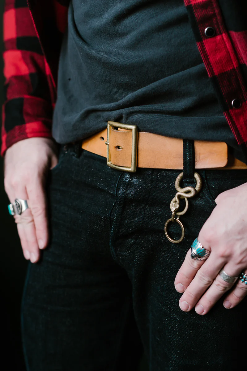 Vintage 1.75" Brass Buckle Leather Belt - Natural - Image 11