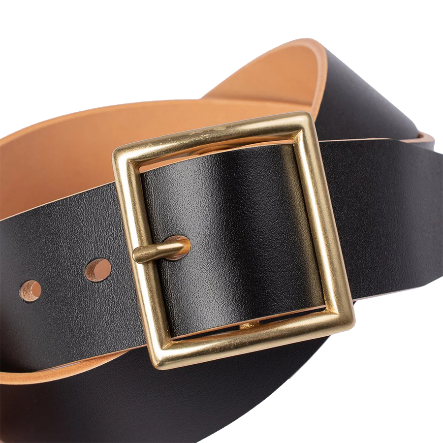 Vintage 1.75" Brass Buckle Leather Belt - Hand-Dyed Black - Image 6
