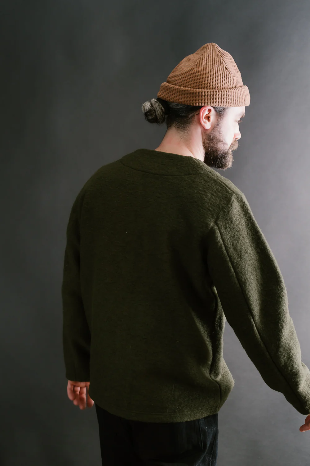 Wool Collarless Jacket - 20 Khaki - Image 11